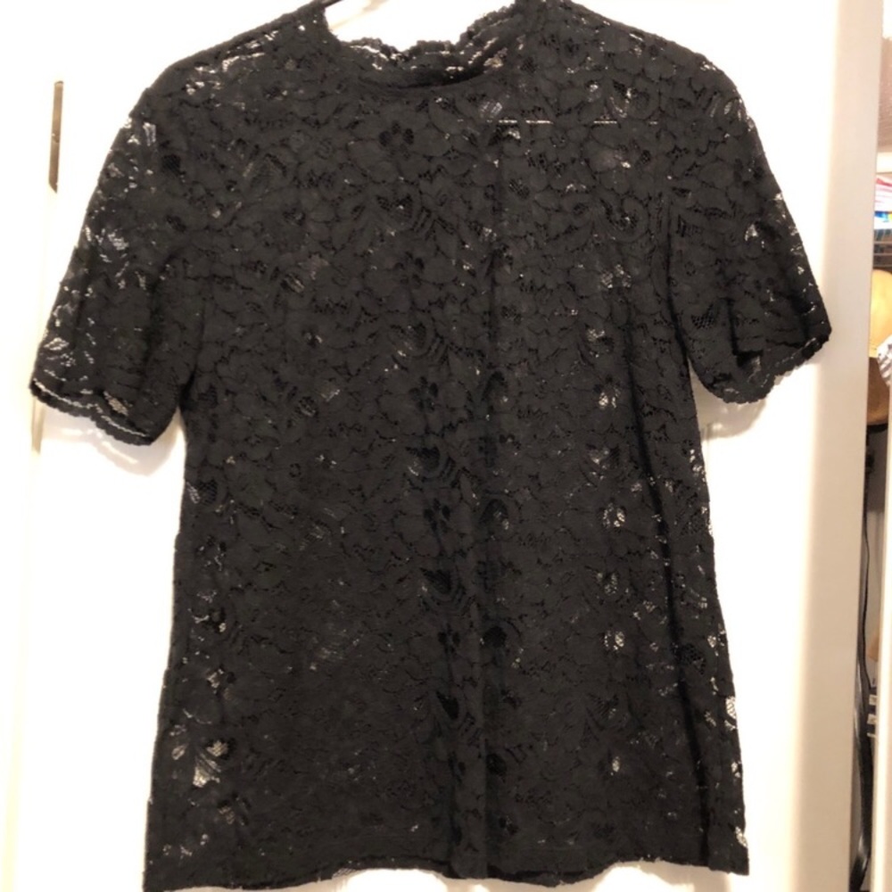 Ann Taylor LOFT Black lace short sleeve blouse